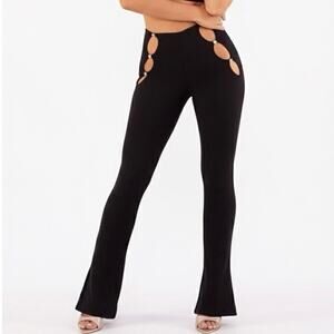 Oh Polly Flared Rhinstone Cutout Pants Womens 4 Black Stretch Sexy Y2K Festival